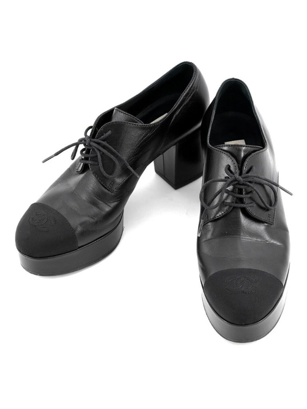 Chanel Loafers Lace-up Shoes Shiny Goatskin